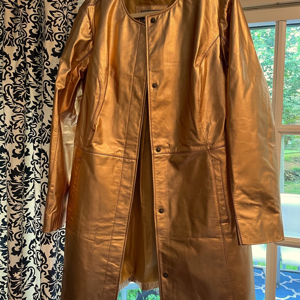 New -Gold leather duster coat with snap button